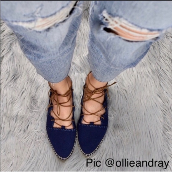 TORY BURCH Sonoma Ankle Wrap Espadrille denim flat - Picture 3 of 8